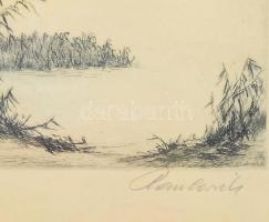 Paulovits Pál (1892-1975): Levélhullás a parton (Balatoni vitorlás). Rézkarc, papír, jelzett. Üvegez...