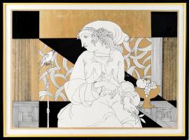 Szász Endre (1926-2003): Hölgy. Szitanyomat, papír, jelzett, 40/100 számozással, felületi kopásokkal. Üvegezett fakeretben, 35×49 cm