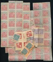 1914-1923 Használatlan illetékbélyeg összefüggések, ívdarabok, többféle kiadásból, vegyes állapotban