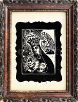 Somogyi Győző (1946-): Mária a kisdeddel. Linómetszet, papír, jelzett, kisebb folttal. Üvegezett fak...