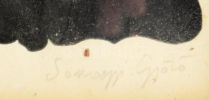 Somogyi Győző (1946-): Mária a kisdeddel. Linómetszet, papír, jelzett, kisebb folttal. Üvegezett fak...