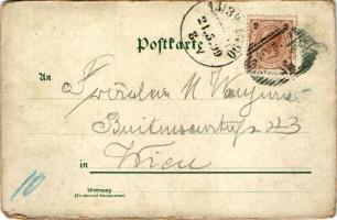 1899 (Vorläufer) Karlovy Vary, Karlsbad; Sprudel, Felsenquelle, Russische Kirche / spa, spring well,...