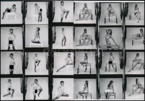 cca 1968 Próbafelvételek egy fotóstúdióban, eltérő időben készült 24 szolidan erotikus felvétel 2 db kontaktlapon, 2 db modern nagyítás, jelzés nélkül, 21x15 cm