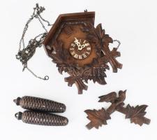 Kakukkos óra, Feketeerdei 8 napos járatos, faragott fa. Súlyokkal, inga nélkül, 32 cm. Működőképes