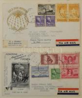 USA 1945-1962 54 db futott levél, köztük sok FDC, lapokon feldolgozva, barna műbőr borítóval