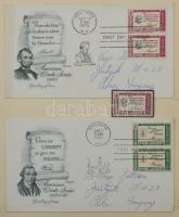 USA 1945-1962 54 db futott levél, köztük sok FDC, lapokon feldolgozva, barna műbőr borítóval