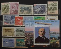 Közlekedés motívum bélyegek sorokkal, köztük egy blokk is, 9 lapos közepes berakóban