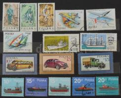 Közlekedés motívum bélyegek sorokkal, köztük egy blokk is, 9 lapos közepes berakóban