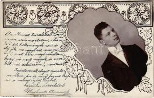 1904 Brád, Markovits Ármin portréja, saját kezű levelével, szecessziós keretben / portrait of a man, with his letter. Art Nouveau, floral frame (EB)