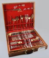 144 részes thaiföldi bronz evőeszköz készlet, jelzett, rózsafa díszdobozban.