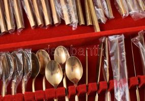 144 részes thaiföldi bronz evőeszköz készlet, jelzett, rózsafa díszdobozban