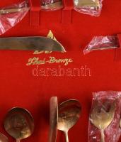 144 részes thaiföldi bronz evőeszköz készlet, jelzett, rózsafa díszdobozban