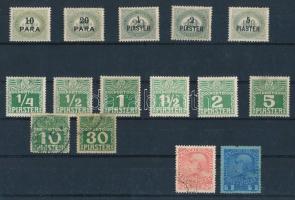 Osztrák posta Levant 1902-1908 13 db portóbélyeg + 1914 2 db forgalmi bélyeg