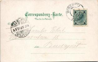 1902 Vyskov, Wischau; general view. Verlag R. Sidlo. Art Nouveau, floral litho frame (EK)