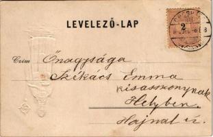 (Vorläufer) Szent Miklós püspök, dombornyomott Mikulás üdvözlőlap / Saint Nicholas greeting art post...