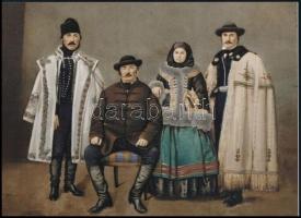 cca 1861 Tiedge János pesti fényképész felvétele, amit kézzel színeztek (Bács-Bodrog megye, Szabadka, helyi viseletek), 1 db modern nagyítás, jelzés nélkül, az eredeti fotót bemutatták 1862-ben, a Londonban megrendezett Ipari és Művészeti Világkiállításon, 15x21 cm