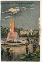 1907 Wien, Vienna, Bécs; Schwarzenbergplatz mit Leuchtbrunnen (Fontaine lumineuse) / square, fountain, mechanical art postcard (not working) (small tear)