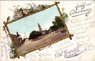 1900 Bohumín, Oderberg; Gruss aus... Art Nouveau, floral, litho frame (EB)