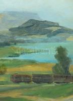 Jelzés nélkül, feltehetően XX. közepe: Balaton, háttérben a Badacsony. Olaj, vászon, jelzett, 60×90 ...