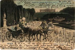 1904 Wien, Vienna, Bécs; Ausfahrt Sr. Majestät Kaiser Franz Josef I, Schloss Schönbrunn. Lederer &amp; Popper (Prag) 1207. / Franz Joseph I of Austria in Vienna, castle (EM)