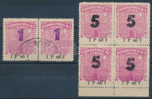 Szombathely városi illetékbélyeg négyestömb és pár