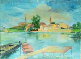 Jelzés nélkül, feltehetően XX. közepe: Vízpart (Tisza?). Olaj, vászon, 60×80 cm