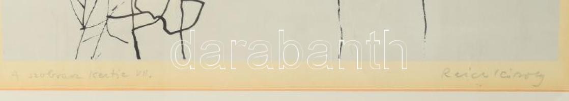 Reich Károly (1922-1988): Szobrász kertje VII. Szitanyomat, papír, jelzett. Üvegezett fakeretben. 41...