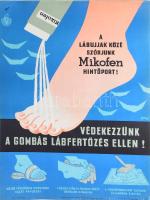 1962 Gönczi-Gebhardt Tibor (1902 - 1994): Védekezzünk a gombás lábfertőzés ellen! Egészségügyi felvilágosító plakát, lapszéli szakadással, 69x47 cm