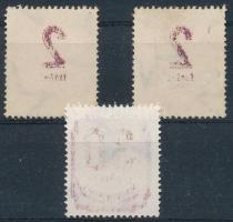 1946 Forint-fillér portó 3 db bélyeg részleges gépszínátnyomattal