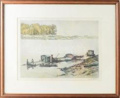 Zádor István (1882-1963): Halász, 1931. Színezett rézkarc, papír, jelzett. Kisebb foltokkal. 24,5×33...