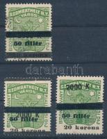 ca 1925 Szombathely városi illetékbélyegek elcsúszott felülnyomásokkal 50 K