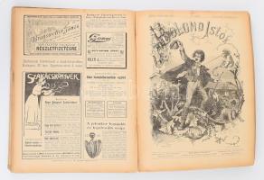 1905 A Bolond Istók c. élclap fél évfolyama egybekötve (XXVIII. évf. 27-52. sz.), kiadó-tulajdonos és felelős szerkesztő: Baróti Lajos, sérült félvászon-kötésben, vetemedett kötéstáblákkal, ázásnyomokkal.
