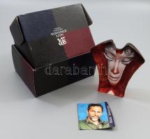 Mats Jonasson (svéd, 1945-): Ólomkristály asztaldísz a Maszk sorozatból, színezett, címkével és gravírozva jelzett, hibátlan, 14x12 cm, dobozában.