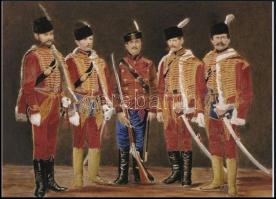 cca 1861 Tiedge János pesti fényképész felvétele, amit kézzel színeztek (Sopron, törvényszéki hajdúk), 1 db modern nagyítás, jelzés nélkül, az eredeti fotót bemutatták 1862-ben, a Londonban megrendezett Ipari és Művészeti Világkiállításon, 15x21 cm