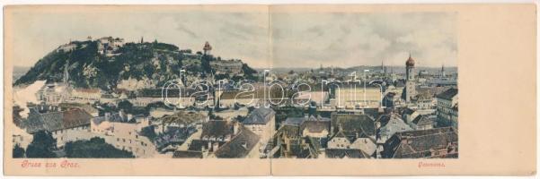 Graz (Steiermark), Panorama. Kunstverlag H. Kölz / 2-tiled panoramacard (tiny tears)