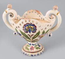 Bozsik Kálmán (1872-1959): Talpas kínáló, jelzett, mázkopással, 24x20 cm