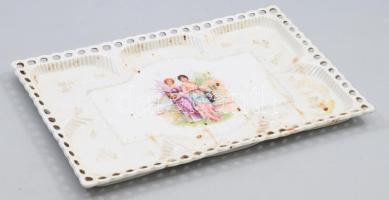 Szecessziós porcelán tálca, 18x29 cm
