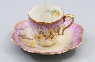 Limoges antik csésze alátéttel, jelzett, kopással, 13,5 cm