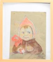 Olvashatatlan jelzéssel: Kisgyerek almával. Pasztell, papír. Üvegezett fakeretben. 25x17,5 cm