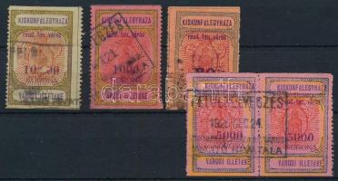 1925-1930 Kiskunfélegyháza városi illetékbélyeg összeállítás színváltozatokkal, elcsúszott nyomással