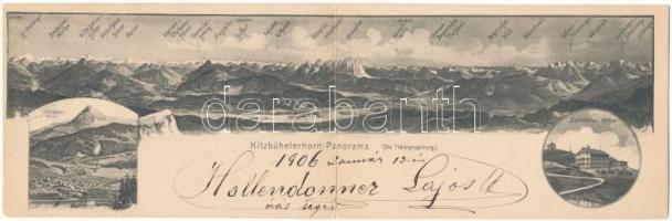 1906 Kitzbühel (Tirol), Kitzbühelerhorn-Panorama. Verlag von Franz Reisch / mountain view. 2-tiled folding panoramacard (torn at fold)
