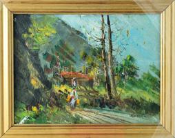 Marotta jelzéssel: A természet ölén. Olaj, vászon, üvegezett fakeretben, 30×40 cm