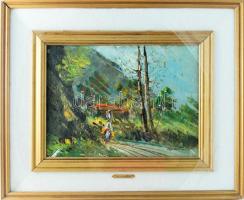 Marotta jelzéssel: A természet ölén. Olaj, vászon, üvegezett fakeretben, 30×40 cm