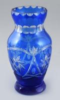 Kéken pácolt kristály váza, jelzés nélkül, m: 14 cm