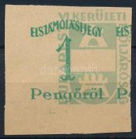 1945 Budapest VI. ker. elszámolási jegy 1P próbanyomat, elcsúszott értékszámmal