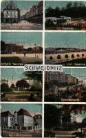 Swidnica, Schweidnitz; Grundhof u. Hohestr., Rosarium, Artillerie-Kaserne, Infanterie-Kaserne, Margaretenplatz, Getreidemarkt, Kgl. Lehrerseminar, Kaiserpromenade / square, street, rose garden, artillery and infantry barracks, grain market, teachers' training institute, promenade (EB)