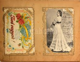 Kb. 230 db RÉGI művészlap, üdvözlőlap, hölgyek, szerelmes párok, virágok, közte lithok és néhány I. ...