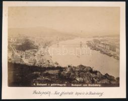 1875 Budapest, kilátás a Lánchídra a budai oldalról, Klösz György felvétele, kartonra ragasztott fotó, 9,5×13 cm