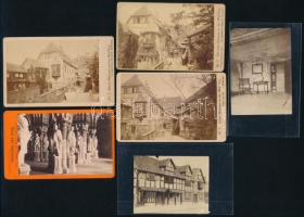 cca 1880 6 db vegyes városképes fotó (Eisenach, Bécs, Shakespeare szülőháza, stb.), 8,5×6 és 10,5×6,5 cm közötti méretekben