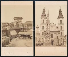 1864 Budapest, Lánchíd, Belvárosi plébániatemplom, Barthélémy Turgard (1825-?) belga fényképész sztereófotóinak 2 db kivágata Oscar Kramer kiadásában, 10,5×6 cm